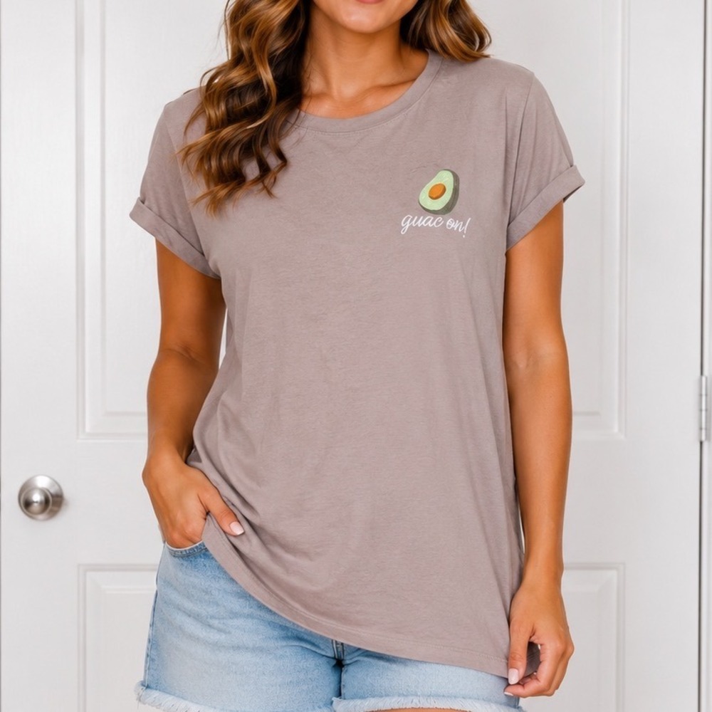 Old Navy EveryWear Mauve Taupe Guac On Avocado Embroidered Graphic Tee XXL